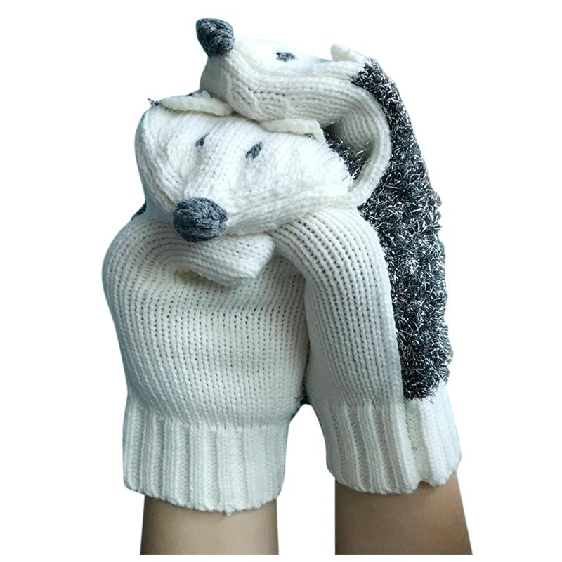 

Five Fingers Gloves Retro Crochet Solid Knitted Color Handmade Women' Autumn, Blue;gray
