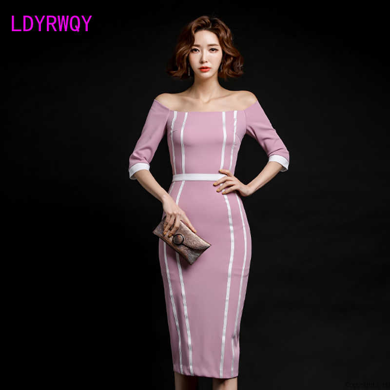 

spring Korean style temperament one-shoulder strapless dress 210603, Pink