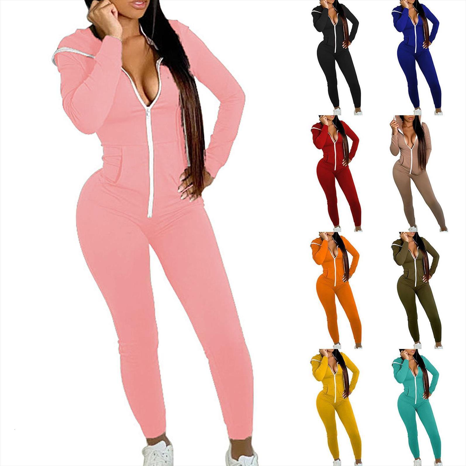 

gym tight sports women rompers autumn long sleeve solid color zipper hoodie pocket slim overall, Black;white