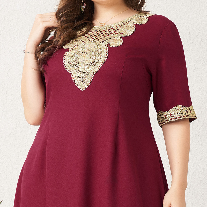 

2021womens plus size dress vintage lace patchwork split hem solid half sleeve maxi party prom long maxi red suelto dresses, Black;gray