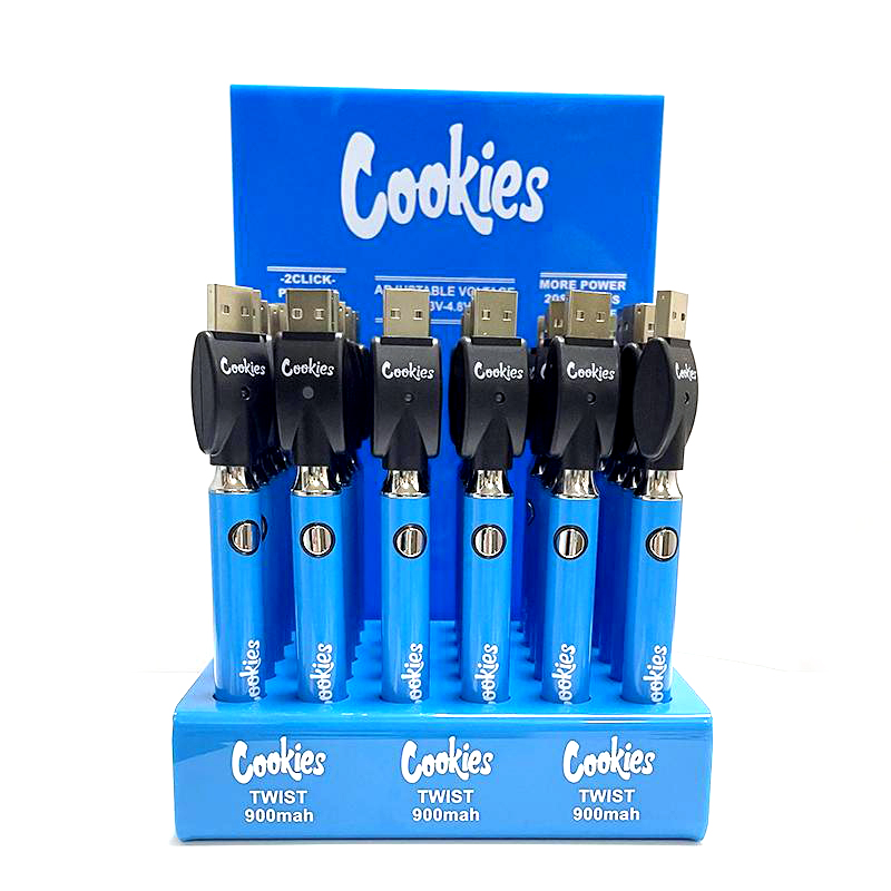 

Cookies Backwoods Law Twist Preheat VV Battery 900mAh Bottom Voltage Adjustable Usb Charger Vape Pen 30Pcs with Display Box for 510 Thread Carts Tank