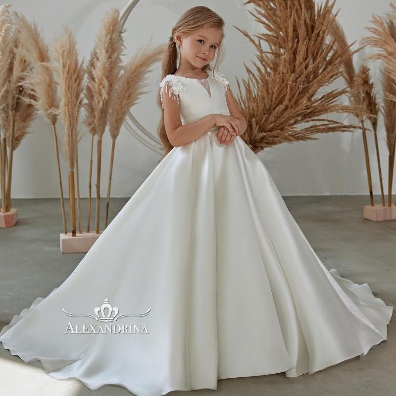 

Girl's Dresses White Cute Flower Girl For Wedding A Line Cap Sleeves Little Girls Pageant Gowns Birthday Satin Kids Christmas Dress, Red;yellow