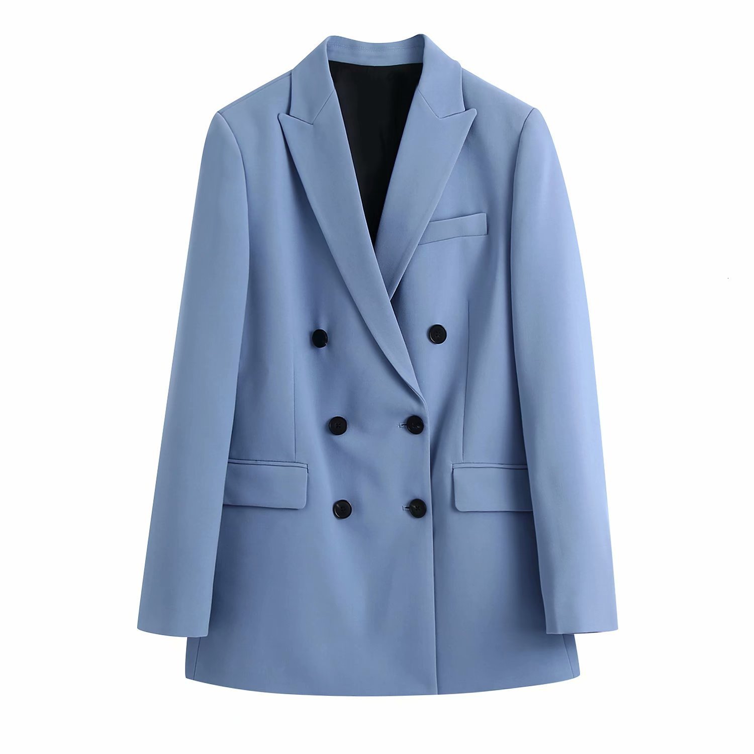

Women's Suits & Blazers 2021 solid spring double-breasted Korean lady in the long sleeve office oversized blazer caot, Blue