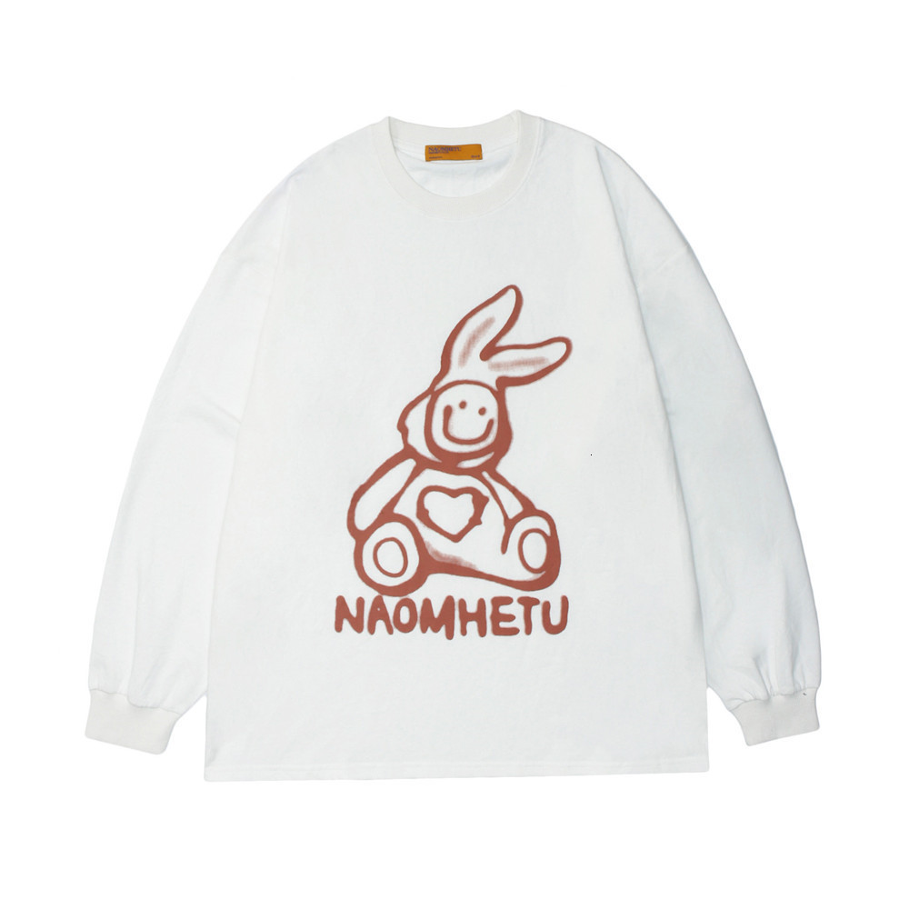 

Sweatshirts Cartoon rabbit graffiti printed sweater mens street fashion brand loose round neck long sleeve lazy Pullover Hoodie, White