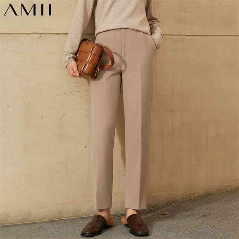

Minimalism Winter Women' Pants Fashion Solid Thick Woolen Causal Female Trousers Straight Ankel-length 12030612 210527, Gray
