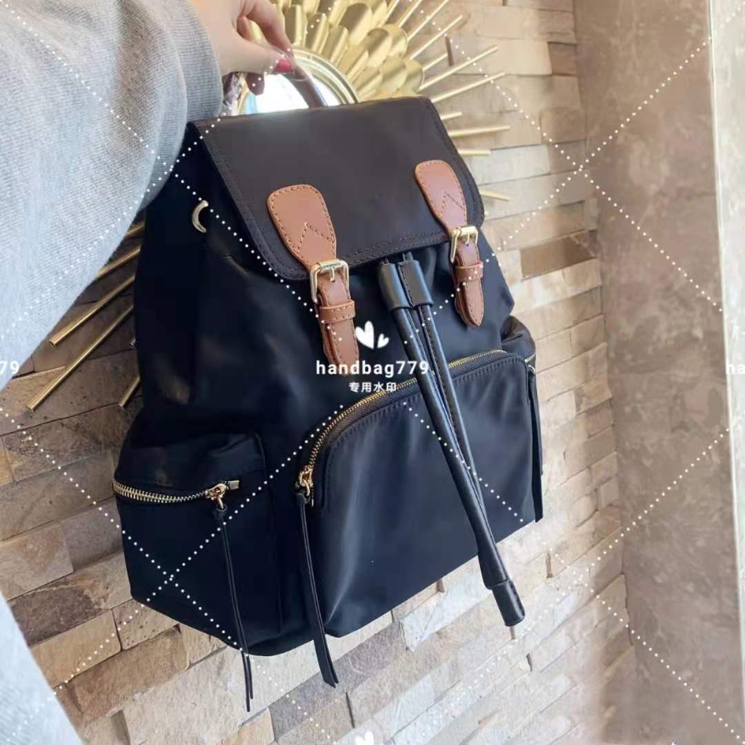 

Luxury solid color nylon waterproof backpack leather handle tower buckle design shoulder straps Large capacity comfortable inside Bread body