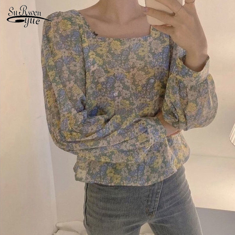 

Vintage Floral Loose Office Lady Blouses Streetwear Chiffon Blouse Women Shirts Korean Long Sleeve Tops Blusas 10113 210521, Pink