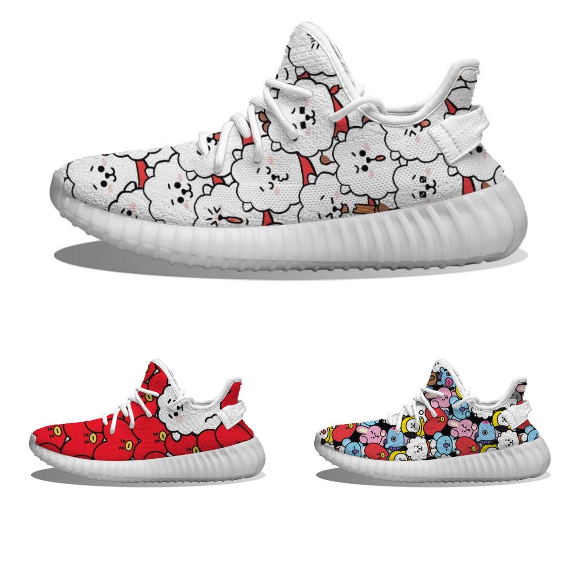 

Wholesale Custom Running Shoes BT21 TATA RJ fun printing men's women's fashion breathable customized leisure Road Sports Sneaker, White