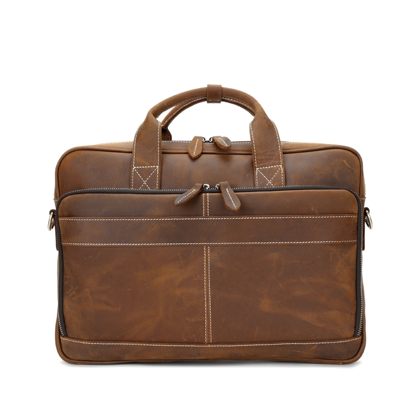 

Crazy Horse Men's Shoulder Bag Leather Laptop bag men's briefcase, Brown
