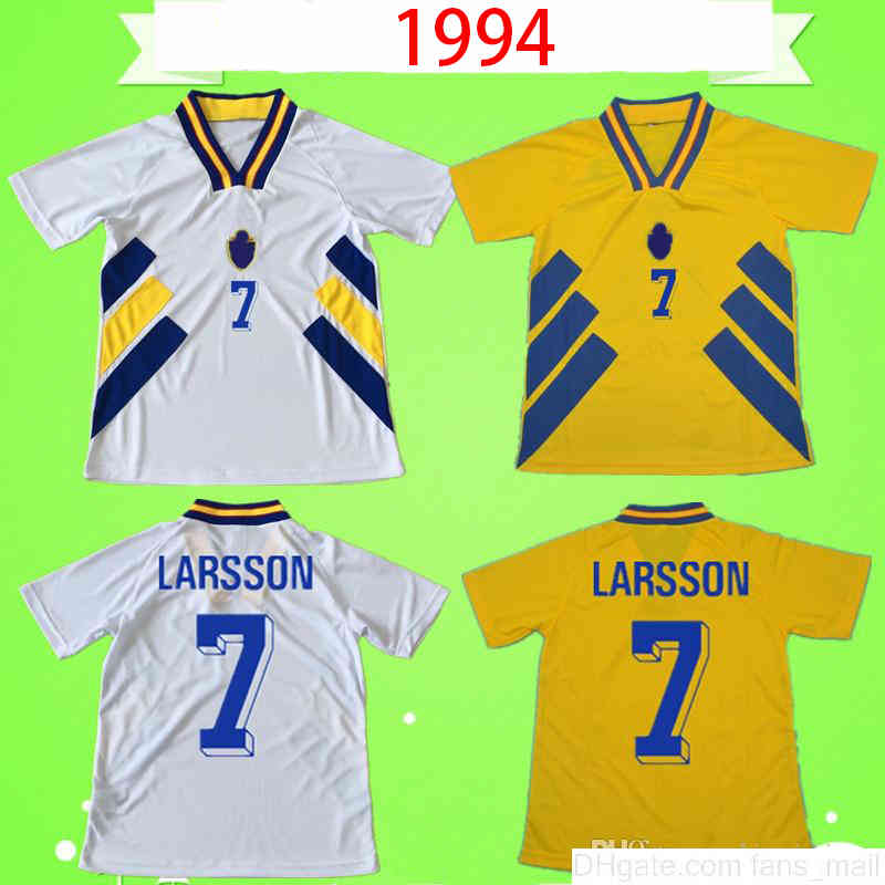 

1994 Sweden soccer jersey home yellow Retro 94 classic antique Vintage Maillot away white football shirt uniform #11 BROLIN #10 DAHLIN #7 LARSSON, Black;yellow