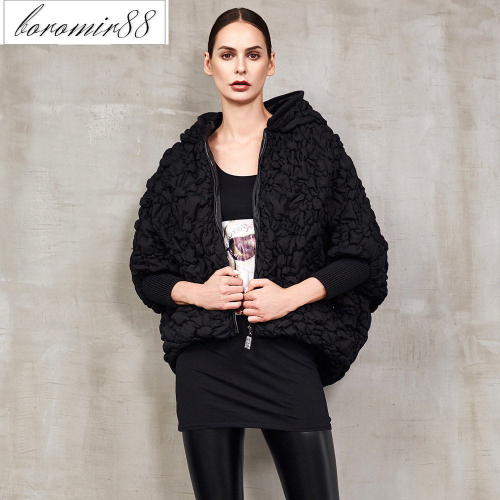 

EVA freedom winter coat fashion short bat sleeve down jacket cloak women, Black