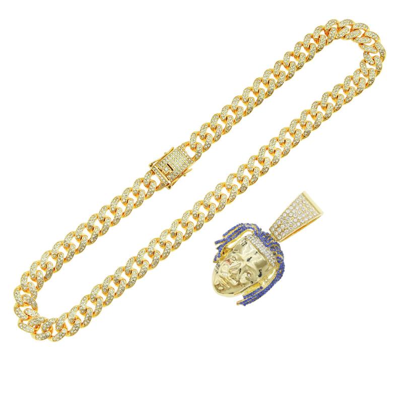 

Pendant Necklaces Men Hiphop Miami Cuban Chain Necklace Blue Hair Man Avatar Hip Hop Jewelry Street Dancer Party Accessory