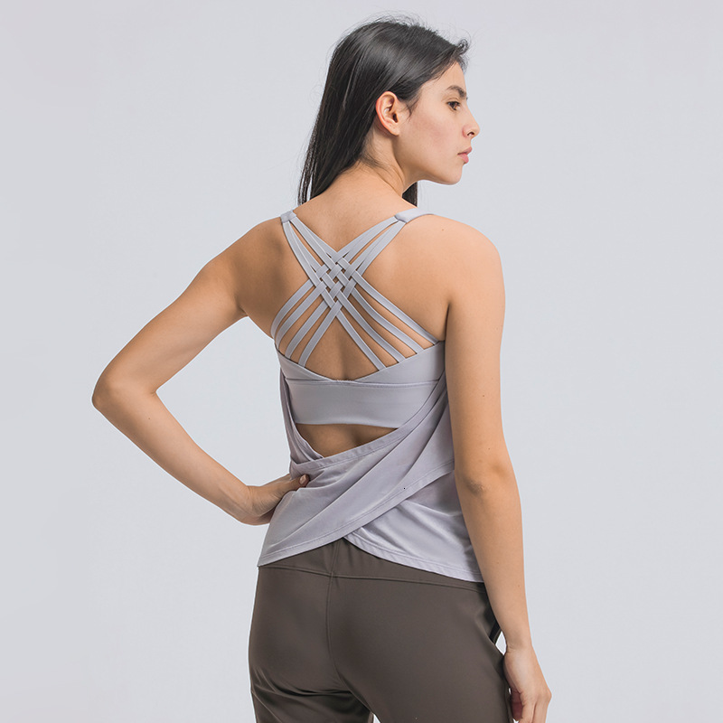 

tracksuits luxury women's yoga wearlulu cross strap sports bra two piece pilat yoga fitns dt055, Gray