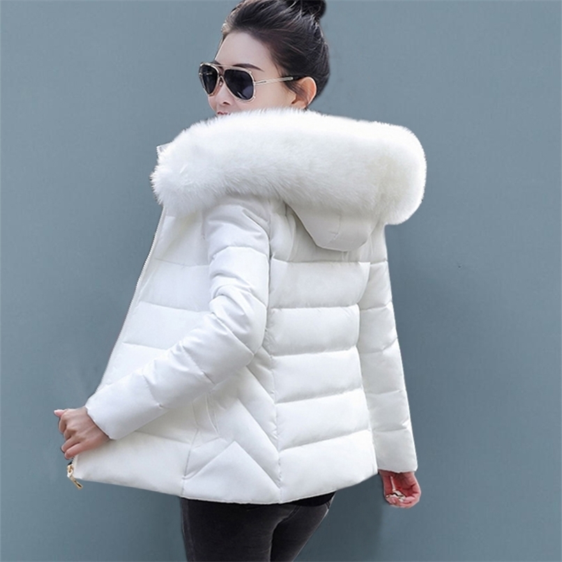 

Detachable Fake fur Fashion Slim Women Winter Jacket Cotton Padded Warm Thicken Ladies Coat Short Down Parkas Womens Jackets 211108, Dark blue