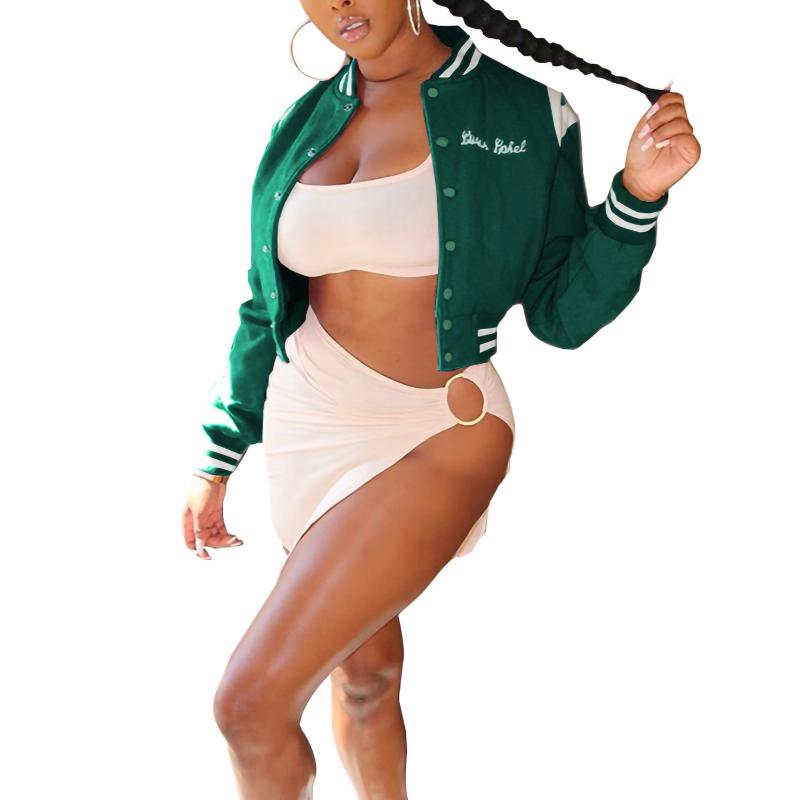 

Women' Jackets Women Casual Loose Style Coat Letters Embroidery Pattern Button-down Bomber Jacket Pink/ Black/ Dark Green/ Blue