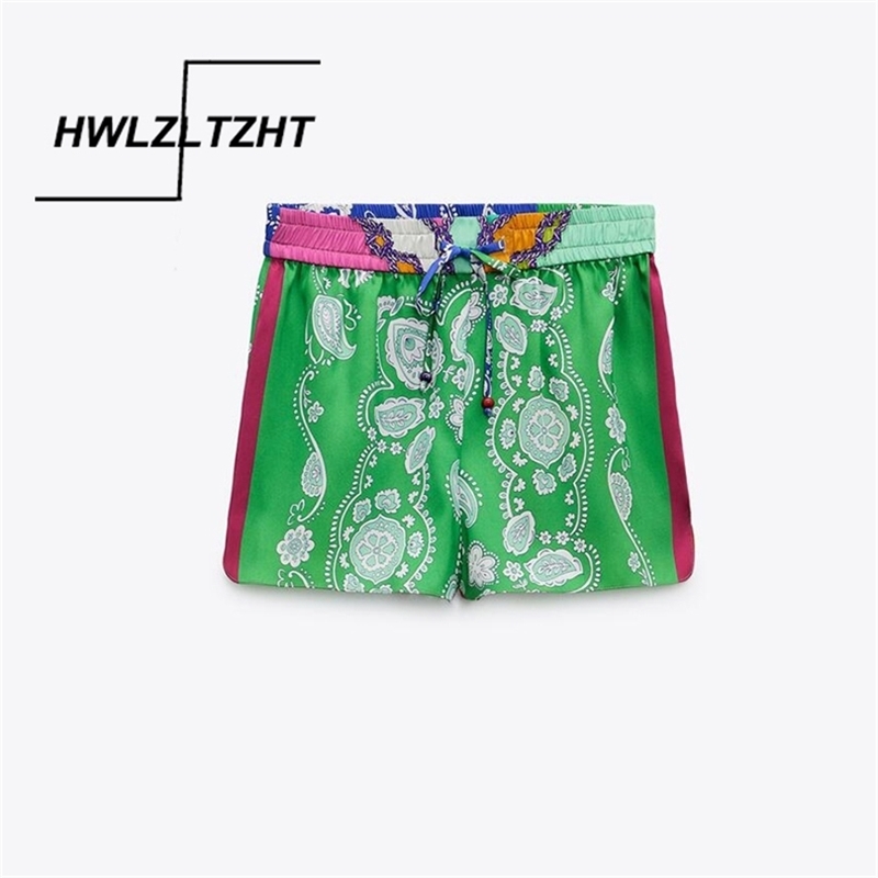 

HWLZLTZHT Women Shorts Summer Print Loose High-Waisted Drawstring Casual Plus Size Woman Vacation 210722, Pants