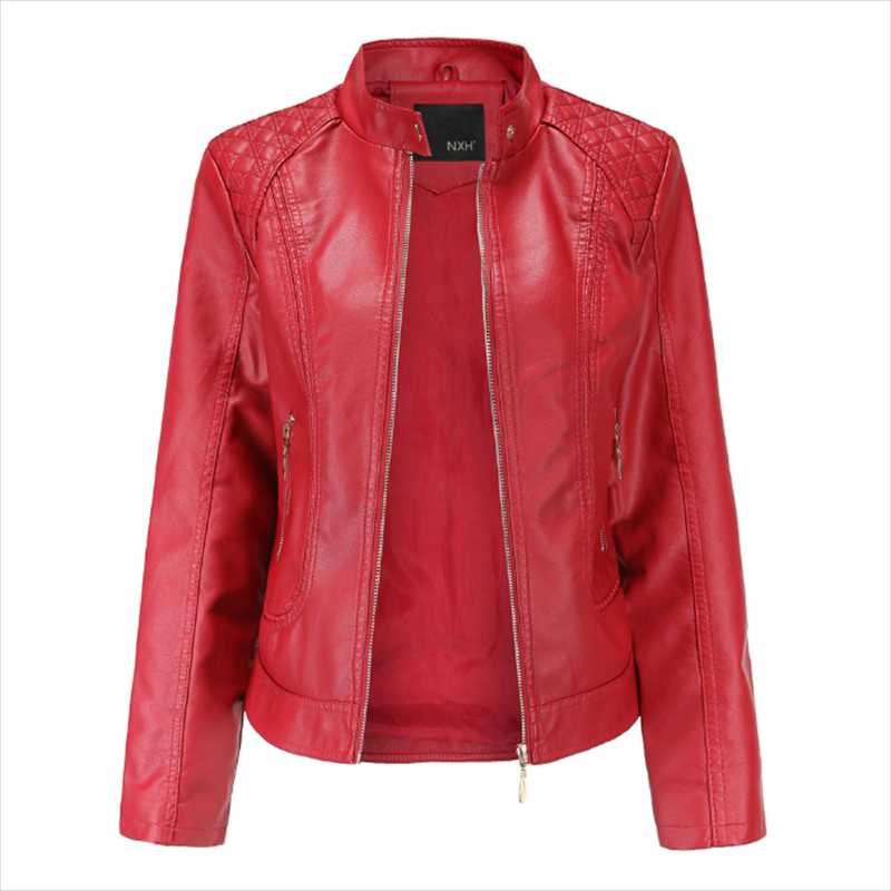 

Women's Jackets 2022 Leather Jacket Women Zippers Spring Autumn PU Mandarin Collar Red Motor Biker Coat Female Oversized, Black;brown
