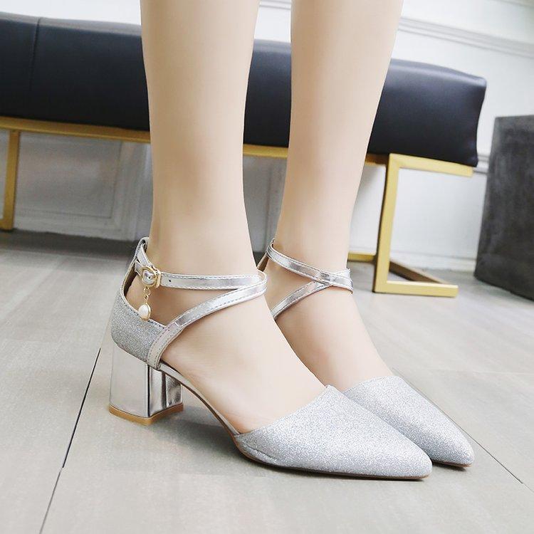 

Sandals Female With 2021 Pointed Fashion Buckle Simple Word Women's Shoes, Gold