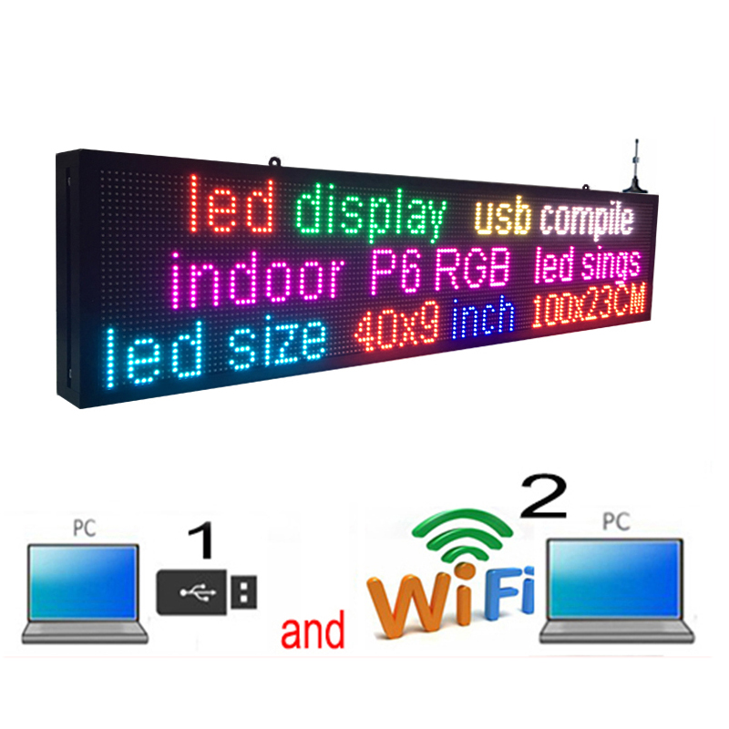 PH6 MM Indoor Led Sign 7 Color Wifi and USB programmable Rolling Information Display 40" x 9" high Resolution business Advertising boar-image-689582032