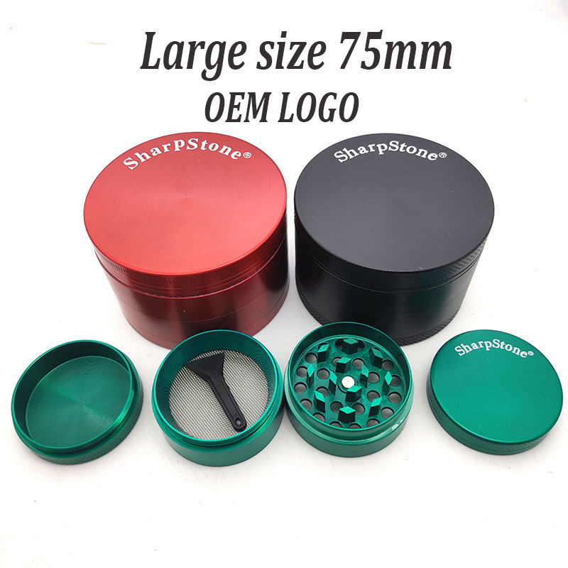 

Big Size 75mm 4 Parts SharpStone Tobacco Grinders Smoking Accessroy Herb Grinder Cnc Teeth Filter Net Dry Herb Vaporizer Pen 7 Colors