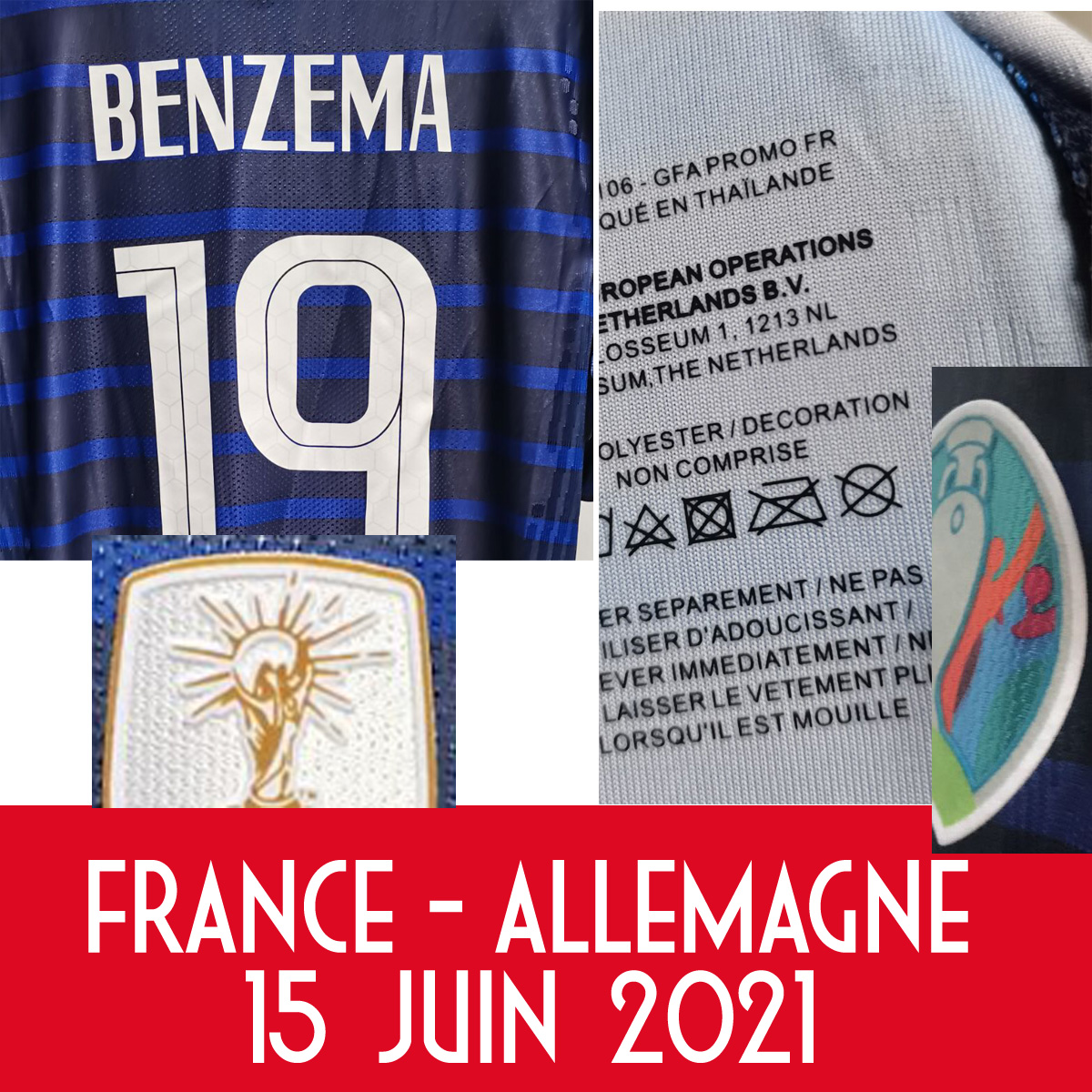 

Home Textile 2021 Match Worn Playe issue benzema maillot Vs Allemagne Griezmann Pogba Kante Giroud With Game MatchDetails Soccer Patch Badge