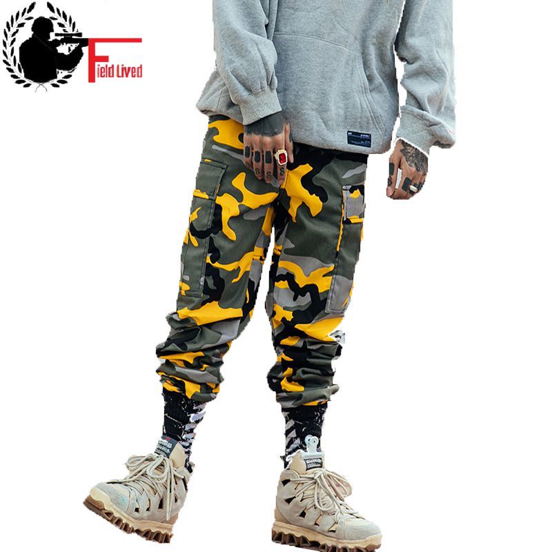 

Color Camo Cargo Pant Mens Baggy Camouflage Trousers Hip Hop Harem Casual Hiphop High Fashion Street Male Streetwear Jogger 210518, Red