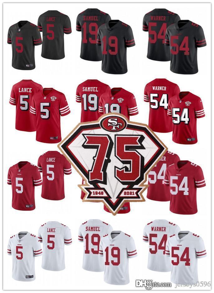 

Men women Youth 75th San Francisco49ersJersey 5 Trey Lance 19 Deebo Samuel 54 Fred Warner Football Jerseys black red