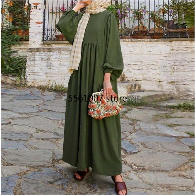 

Ethnic Clothing Eid Vintage Women Dubai Abaya Turkey Hijab Dress Autumn Sundress Solid Muslim Islamic Long Sleeve Maxi Robe 2022