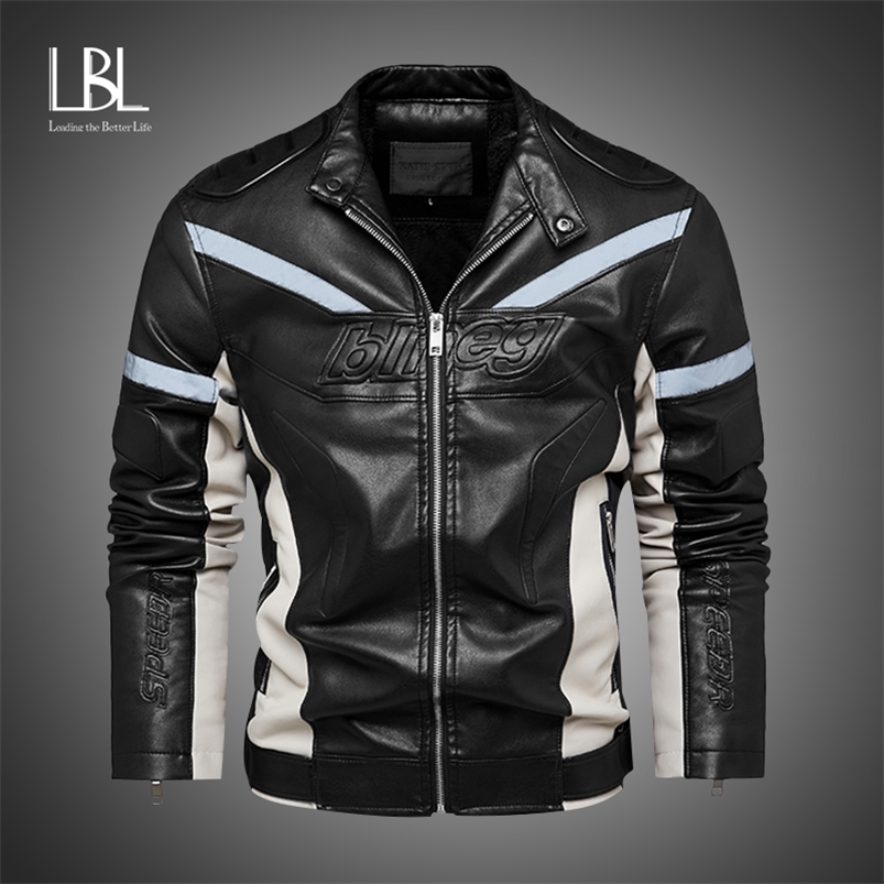 

LBL Winter Faux Leather Jacket Men Fleece Warm Coats Fashion Stand Motorcycle Jackets Mens Reflective Biker PU Leather Jackets 211111, Nejs6833 black
