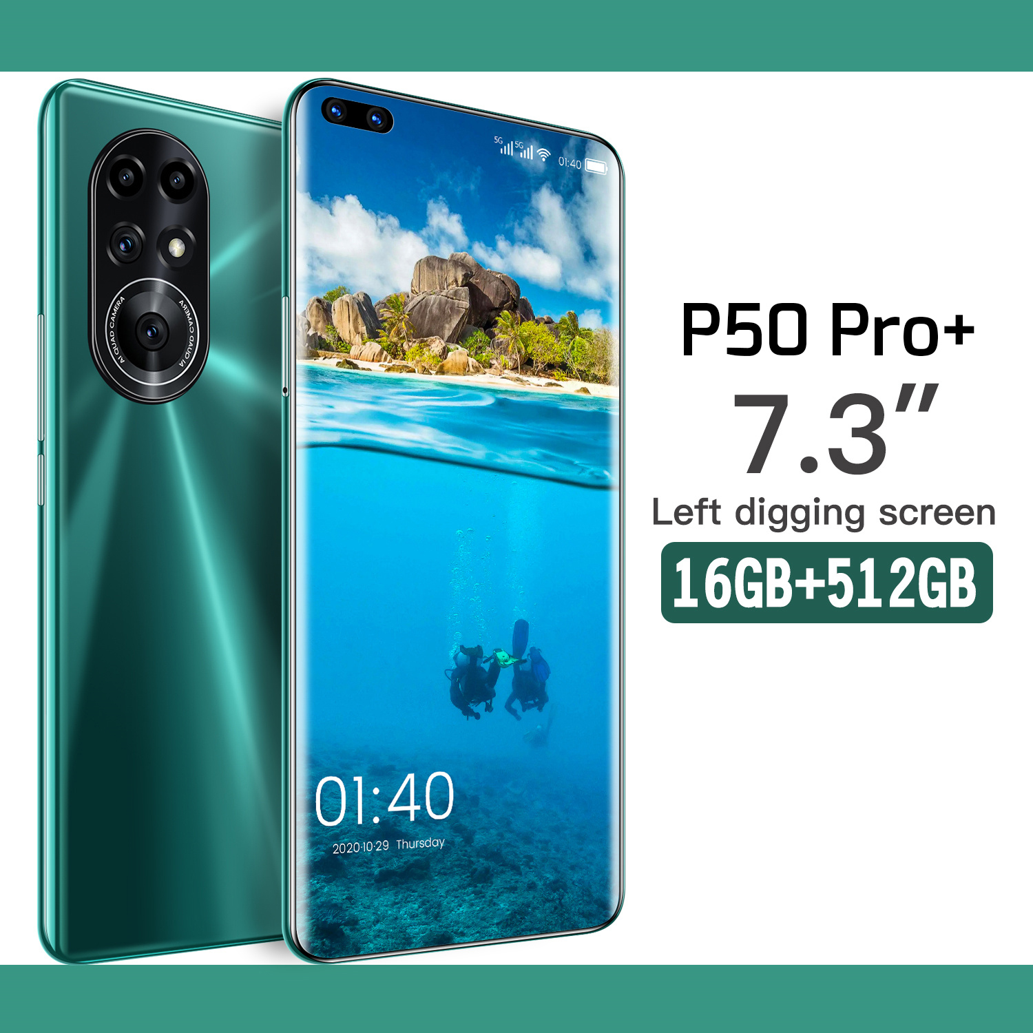 

2021 New Global Version P50 Pro+ 7.3 Inch Android Mobile Phone 16+512GB Deca Core 6800mAh Dual SIM Full Screen Smartphone 4G 5G