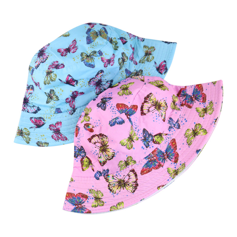 

Summer Korean Style Butterfly Print Bucket Hat Womens Sun Protection UV Protection Sun Hat Versatile Outdoor Cycling Sun Hat No. 1, Navy