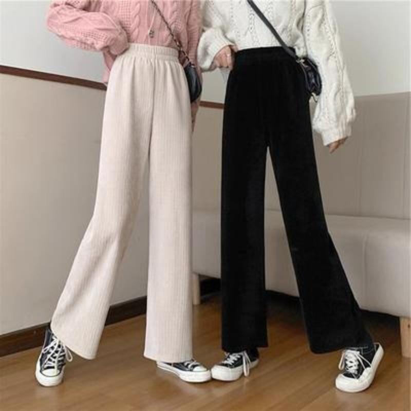 

Women's Pants & Capris ZOGAA Women Fall Winter Corduroy Straight Casual Korean Style Loose High-waisted Wide-leg Drape Trousers Trend, Black;white