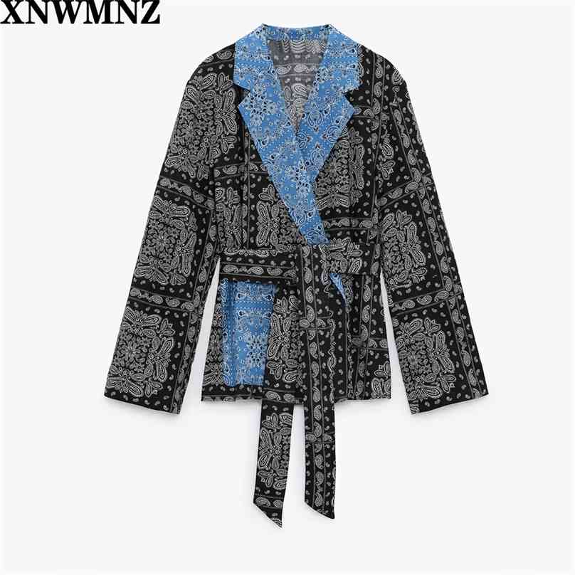 

Women Fashion crossover printed blouse Blouse with lapel collar and neckline long sleeves Female 210520, Blue