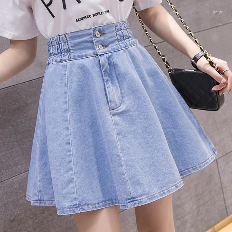 

Skirts 2021 A-Line Denim Women Korean Preppy Style High Waist Mini Ladies Fashion Pleated Skirt Jupe Femme, Deep blue