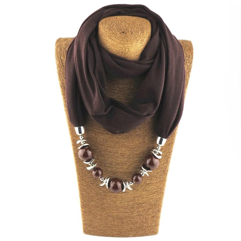 

Scarves Womens Fashion Neckerchief Ring Scarf Necklaces Beads Solid Color Jewelry Shawl
