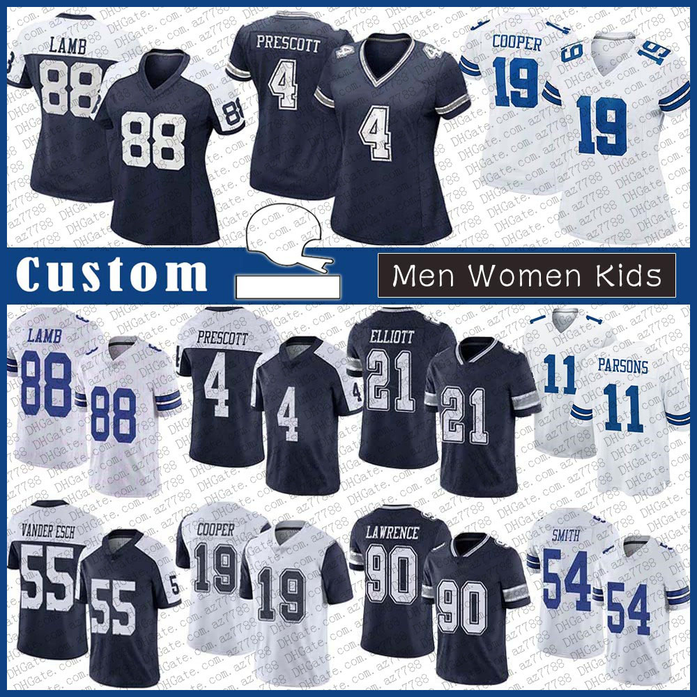 

11 Micah Parsons 4 Dak Prescott Custom Men Women Kids Football jersey 88 CeeDee Lamb Ezekiel Elliott Amari Cooper Leighton Vander Esch Demarcus Lawrence Jaylon Smith, Shown