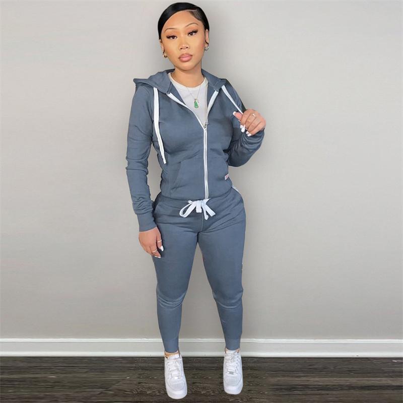 

Women's Two Piece Pants Autumn Sporty Set Hooded Sweatshirt Jogger Activewear Tracksuit Print Fitness Outfit, White