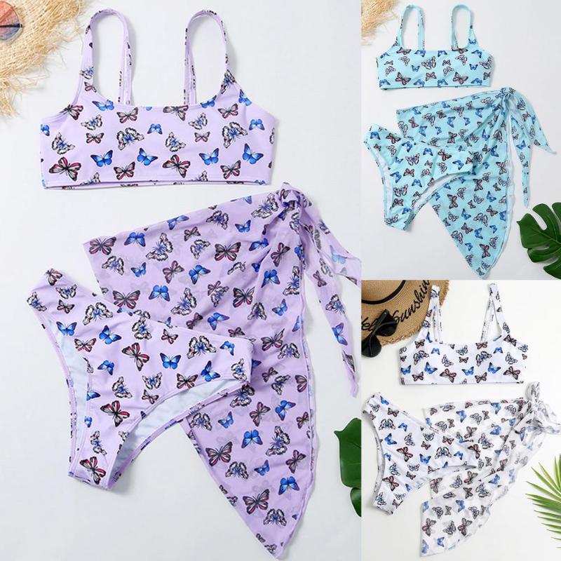 

Women's Swimwear Bathing Suit Swimsuit 3-piece Set Ladies Fashion Beach Bikini Sexy Butterfly Printed Female Bandeau, White