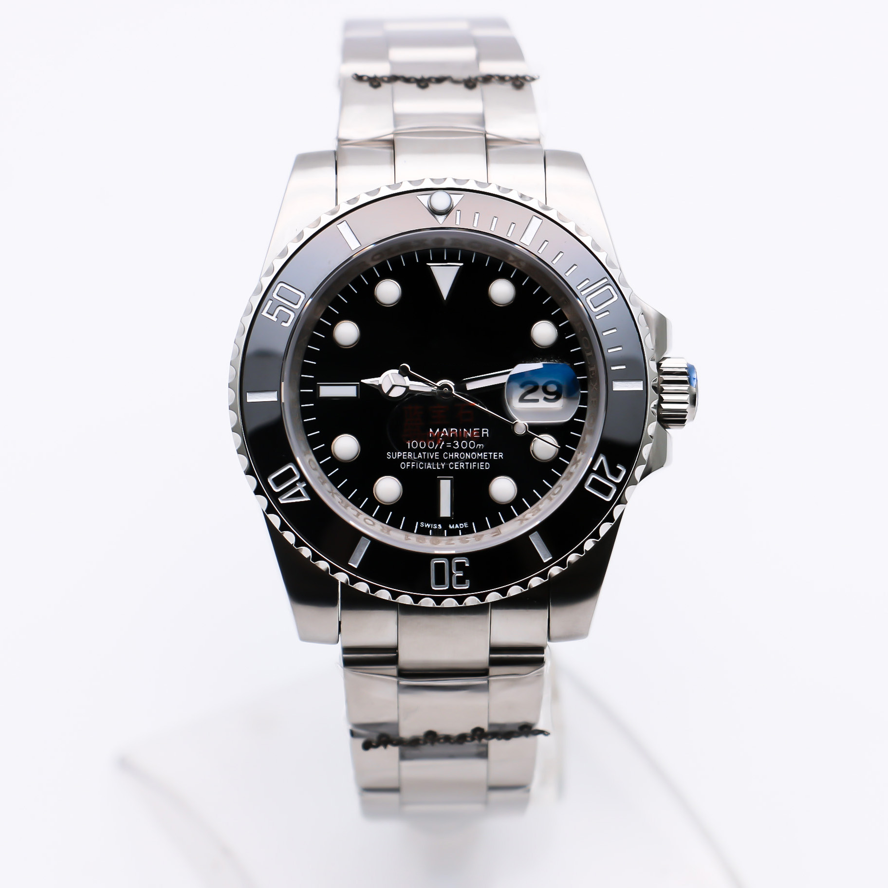 

GD2813 Automatic Watch Sub Big White Gold Date Black Dial 40MM Brand Limited Mens Wrist Rotatable Ceramic Beel Stainless Steel Men Markers, Slivery;brown