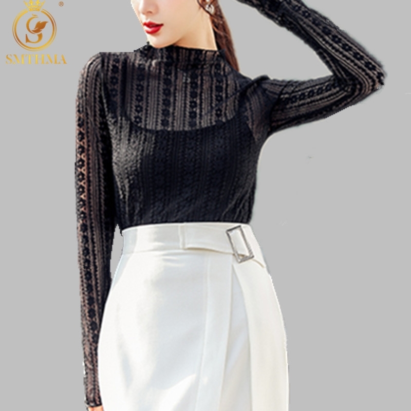 

Women Lace Blouse Elegant Formal Embroidery Long Sleeve White Shirts Office Lady Flower Hollow Fashion Female Clothing 210520, Picture color