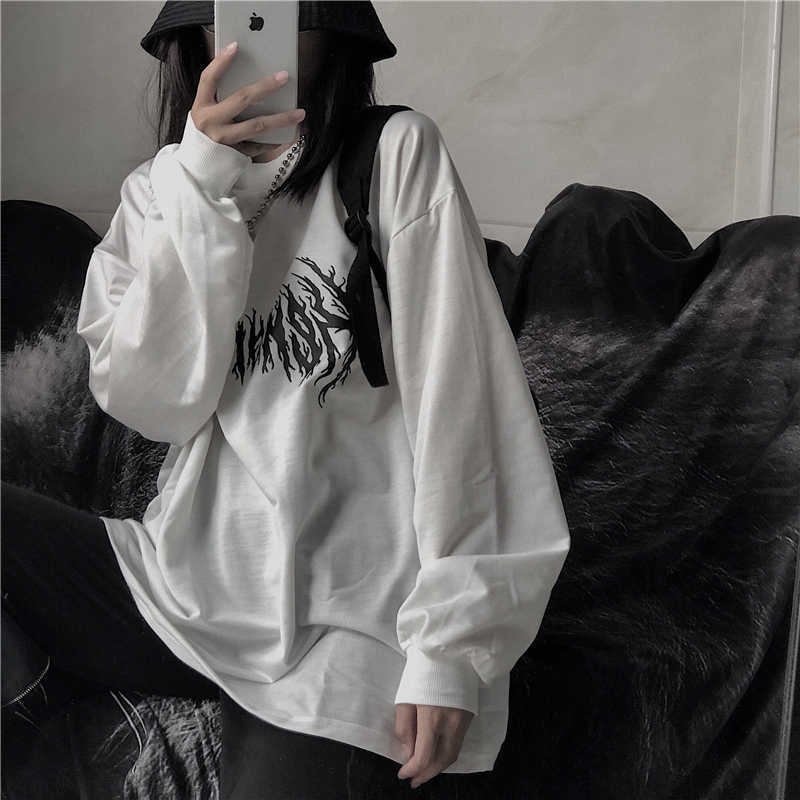 

Japanese Autumn couple Vintage ins Harajuku casual long-sleeved fun O-neck letter Big size women loose gothic chic sweatshirt 210608