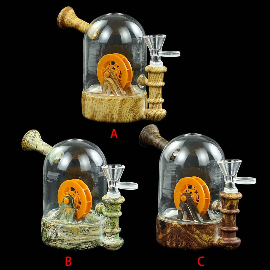 

4.8'' Dab Rig Silicone hookah bong Waterwheel water pipe glass rigs watertransfer printing smoking pipes with Packaging box