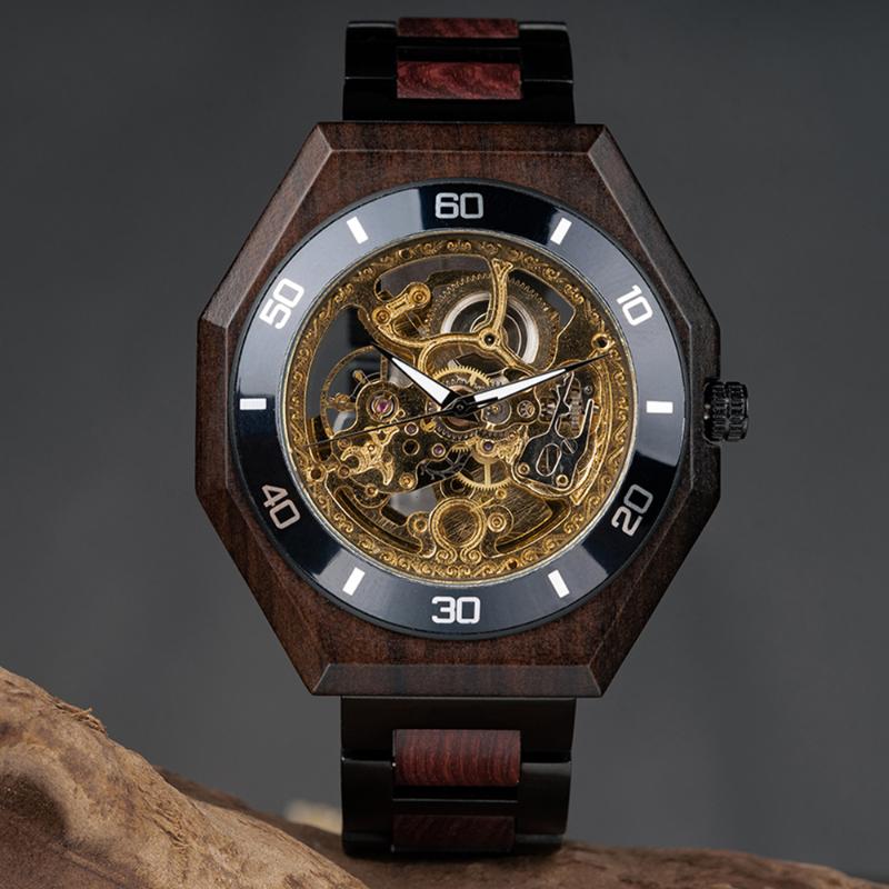 

Wristwatches BOBO BIRD Wood Watch Men's Mechanical Skeleton Automatic Wristwatch For Men Luminous Clock Relogio Masculino Drop, Gt091-1a