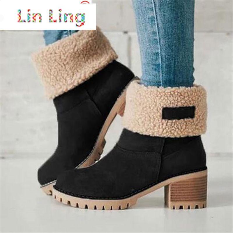 

Boots Women Winter Fur Warm Snow Ladies Wool Booties Ankle Boot Comfortable Shoes Plus Size 35-43 Casual Mid, Black