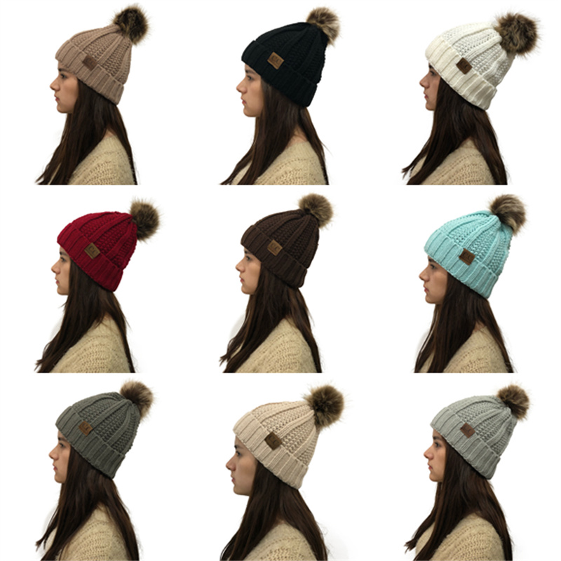 

C woolen hat Fashion wool ball knitted caps for ladies, Opp bag