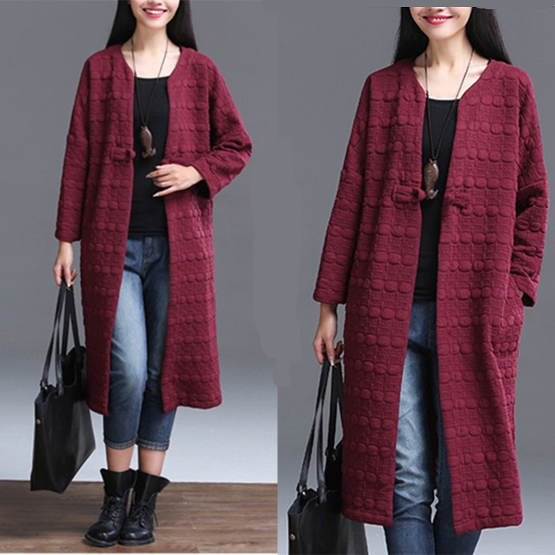 

Wind spring autumn women's new loose large cardigan with coil buckle medium and long cotton linen windbreaker coat, Gray