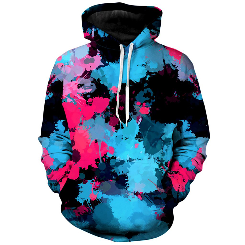 

Color ink dots pattern Fierce 3D printing hoodie visual impact party top punk goth round neck high quality sweater hoodie, Black