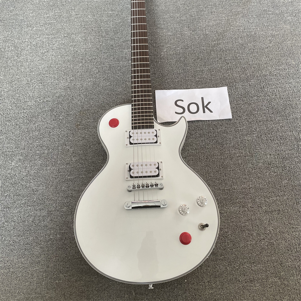 

Rare Kill Switch Buckethead Signature Alpine White Baritone Electric Guitar Red Arcade Button, 24 Jumbo Frets No Inlay