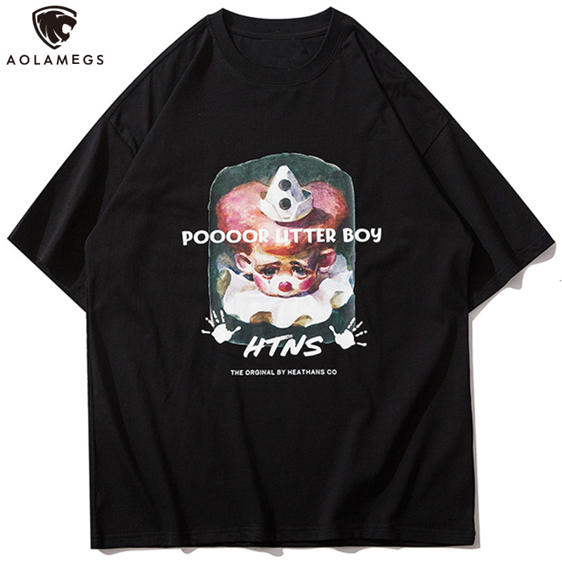 

Men's Polos Aolamegs T-shirt of sad men clown joker paint printed male summer loose cozy the-neck tops legal high street streetwear, Black