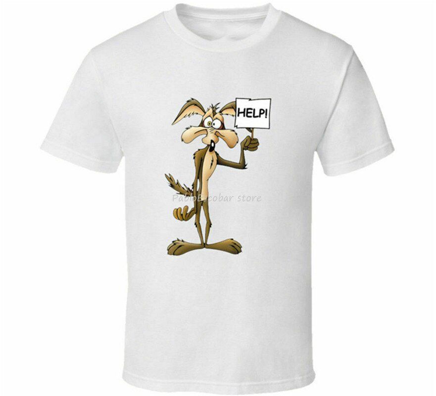 

Men Summer Tshirt Male Tee-shirt Wile e Coyote Help the Looney Tunes Show Merrie Melodies White T-shirt S-6xl Tops Tee Shirt